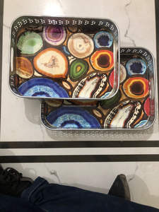 Nouvelle arrivée de plateau de service imprimé en métal doré avec impression mandala multicolore avec tailles personnalisées à des prix abordables par FWE - Product Image 5