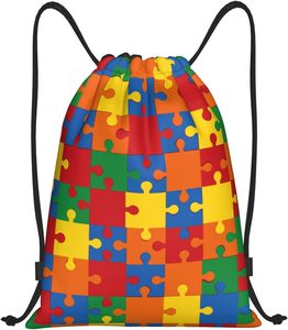 Unisex Drawstring <b>Backpack</b> Puzzle Pattern Multicolor Polyester Casual Style Daily Use Lightweight Adjustable <b>Strap</b> - Product Image 1