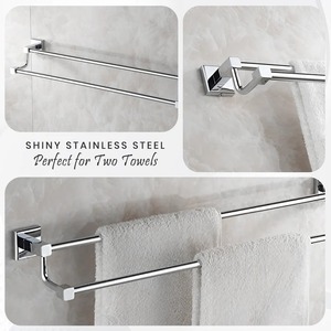 Porte-serviettes mural moderne en acier inoxydable à double rail pour salle de bain - Product Image 3