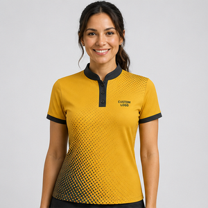 Polo personnalisé jaune moutarde à pois demi-ton, col mandarin pour femme, séchage rapide, respirant, manches courtes, uniforme WPS-0837 - Product Image 1