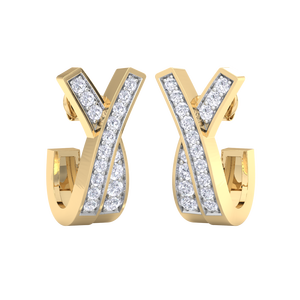 Boucles d'oreilles créoles de luxe en or jaune 18 carats plaqué, forme en X, avec accent de diamant brillant cultivé en laboratoire, bijoux élégants et tendance pour - Product Image 1