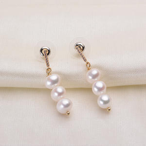 Pendientes de Perlas de Agua Dulce Casi Perfectas de 7-8 mm de Tilian Pearl, Chapados en Oro de 14K, Estilo de Moda Europeo Americano - Product Image 1