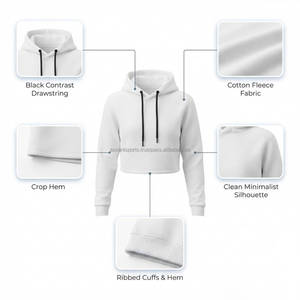 เสื้อฮู้ดครอปท็อปผ้าฟลีซคอตตอน 100% สำหรับผู้หญิง แห้งเร็ว ระบายอากาศดี เป็นมิตรกับสิ่งแวดล้อม มีซับใน สวมใส่สบาย เหมาะสำหรับออกกำลังกาย แขนเสื้อแบบดรอปโชว์เดอร์ รับสั่งทำ - Product Image 3