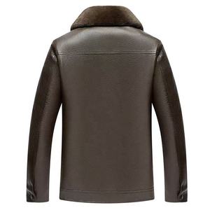 Winter <b>Jacket</b> Wholesale <b>Men</b> Thick <b>Faux</b> Fur Collar <b>Leather</b> Coat Warm Fleece Lining Casual Outerwear Smart Business Apparel - Product Image 5