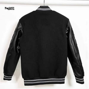 Men's High Street Style Varsity Letterman <b>Baseball</b> <b>Bomber</b> <b>Jacket</b> Wool Body with Leather Sleeves and Stand Collar - Product Image 2