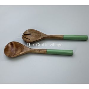 Durable Wooden Salad Server <b>Set</b> Spoon Fork <b>Grey</b> Handle Natural Finish Kitchen Serving Utensils <b>Dining</b> Tools - Product Image 5