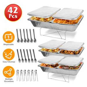 Set of 42pcs Disposable Party Supplies Full-Size Pans Food Warmers <b>Buffet</b> Chafing <b>Servers</b> Covers Spoons Forks Tongs - Product Image 1