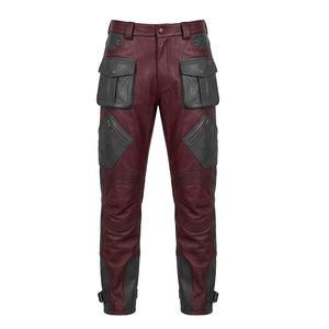 Pantalon cargo en cuir pour homme avec poches latérales utilitaires, poches avant, coupe droite et revers aux chevilles pour un style streetwear décontracté - Product Image 1