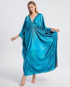 V Neck Blue Abaya <b>Dress</b> Long Sleeve <b>Loose</b> Fit Asymmetrical Hem Midi Length Polyester Women's Daily Wear Modest Style - Product Image 4