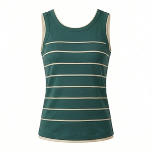 Débardeur sans manches pour femme, respirant, avec logo personnalisé imprimé en relief, rayures avant/arrière, col rond, tricoté, décontracté, été, polyester - Product Image 1