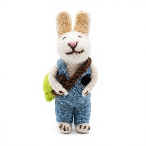 Handmade Eco-Friendly Wool <b>Felt</b> Rabbit Farmer Doll Blue Overalls Green Basket Traditional Wall Hanging Cartoon <b>Animal</b> Christmas - Product Image 3