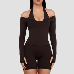 Vêtements pour femmes, design personnalisé à épaules dénudées, chemise sans manches à compression, tissu tricoté en élasthanne/coton, vêtements de sport - Product Image 3