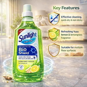 น้ำยาทำความสะอาดพื้นซันไลท์ ไบโอชิลด์ ยูซุ เลมอนแอนด์เลมอนกราส 1 กก. x 12 ขวด - Product Image 3