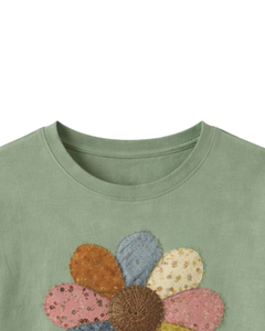 Custom Vintage Floral <b>Patchwork</b> T Shirt Women Cotton Crew Neck Short Sleeve Casual Summer <b>Top</b> Cute Flower Graphic Custom Logo - Product Image 4