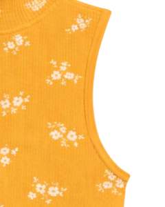 Top Corto Personalizado Amarillo Mostaza con Estampado Floral, Cuello Alto, Sin Mangas, Ajustado, Elástico, Verano, Casual, para Mujer - Product Image 6