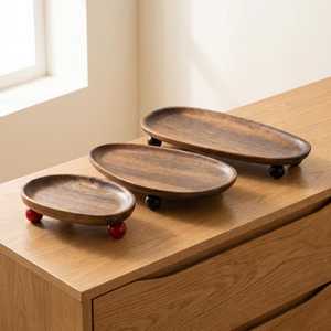 Plateau ovale en bois avec pieds boule, organiseur de bijoux, rangement pour coiffeuse, décoration, ensemble de plateaux décoratifs ovales en bois - Product Image 1