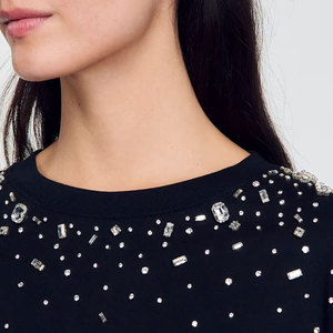 Women's <b>Black</b> Cropped <b>Long</b> Sleeve <b>T</b>-<b>Shirt</b> O-Neck Knitted 100% Cotton Slim Fit Minimalist Style All Seasons Wear - Product Image 5