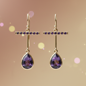 Pear Blue Amethyst Earrings with Round CZ 925 <b>Sterling</b> <b>Silver</b> 18K Gold Plated Statement Earrings Handmade Jewelry Gift for Women - Product Image 4