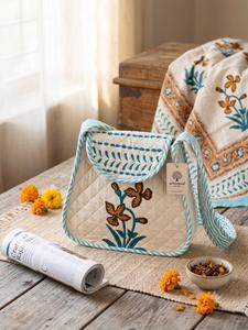 Luxury <b>Small</b> Quilted Cotton Hand Block Printed Floral Flap Bag Jaipur Sling <b>Purse</b> For Women And Girls - Product Image 2
