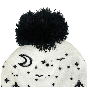 Bonnet d'hiver unisexe avec pompon motif lune forestière, bord noir, 56-58 cm, en acrylique tricoté, pour extérieur et décontracté - Product Image 5
