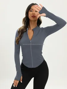 Women's Knitted <b>Workout</b> Yoga <b>Jacket</b> Full Zip Breathable & Waterproof Slim Fit with Thumb Holes Pockets 2 Piece Set - Product Image 5