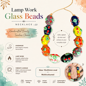 Premium Artisan Lamp Work Glass <b>Beads</b> Necklace Women | Vibrant 15x20mm Oval Multicolour Glass <b>Beads</b> | Handcrafted Fashion EXCEL - Product Image 3