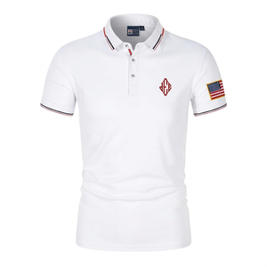 Camiseta de Verano para Hombre, Bordada, de Color Sólido, Manga Corta, Cuello Alto Informal, Corte Holgado, Estilo Europeo Americano - Product Image 1