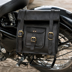 Sacoche de guidon de moto en cuir véritable noir, sacoche latérale vintage pour vélo avec fermeture éclair, légère, 4L, pour le tourisme - Product Image 4