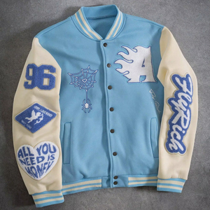 Custom <b>Men</b> Varsity Jacket Leather Sleeves Wool Body Chenille Patch Embroidery Letterman Baseball Jacket Streetwear Supplier - Product Image 1