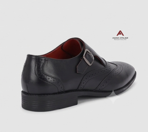 Zapatos de Vestir Asken Atelier Monk Strap para Hombre, Negros, de Cuero Genuino, Punta Puntiaguda, Cierre con Hebilla, Cómodos, Antideslizantes, Flexibles y a la Moda - Product Image 3