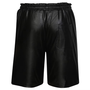 Shorts en cuir véritable noir pour homme avec fermeture boutonnée, taille à cordon de serrage, poches, tissu respirant - Style formel - Product Image 2
