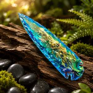 Figura Coleccionable de Arte Popular Tallada a Mano con Cristal de Obsidiana Azul Agua y Punta de Flecha con Aura de Ángel, Venta al Por Mayor - Product Image 4