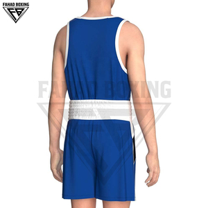 Shorts MMA et débardeurs d'entraînement respirants pour hommes, personnalisables, multifonctionnels, en tissu extensible lavé, couleur bleu et blanc, pour le sport et la boxe - Product Image 3
