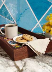 Plateau en bois artisanal, plateau de service en bois naturel pour café, thé, collations et usage décoratif - Product Image 3