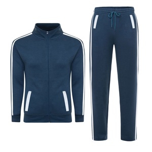 Survêtement unisexe bleu marine à manches longues, couleur unie, style sportif avec poches latérales, fermeture éclair, coupe classique, pour l'automne, en vente - Product Image 1