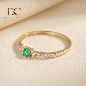 Anillo de Oro Amarillo Sólido de 14 Quilates con Diamante Cultivado en Laboratorio y Esmeralda Colombiana Cultivada en Laboratorio, Joyería para Mujer, Certificado IGI, Anillo de Lujo - Product Image 4