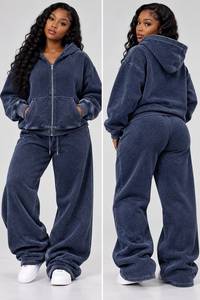 Conjunto Unisex de Sudadera con Capucha y Pantalones Deportivos Extra Grandes, Estilo Vintage, Lavados, con Estampado Digital, Tela Gruesa, Listos para el Invierno - Product Image 4