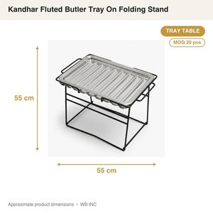 Handmade SS304 55 cm <b>Tray</b> Table Bright Satin Steel Free Kandhar Fluted <b>Butler</b> <b>Tray</b> Lifts Folding Stand for Home Decorative <b>Trays</b> - Product Image 4