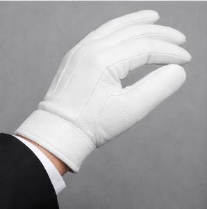 Gants de parade formels en cuir blanc avec manchette à bouton-pression, gants antidérapants pour hommes et femmes - Product Image 3