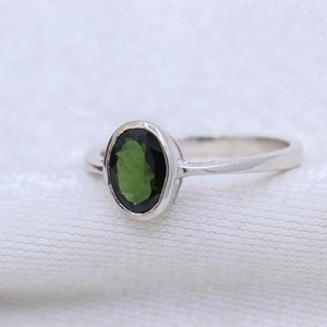 Wholesale 925 Solid <b>Sterling</b> <b>Silver</b> Natural Oval Green Tourmaline Bezel <b>Set</b> Solitaire <b>Ring</b> Memoria Jewels - Product Image 3