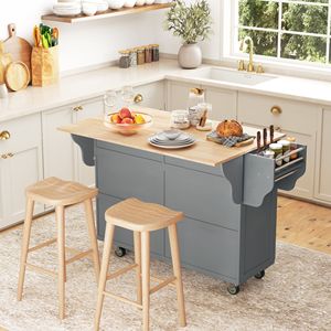 Carrello da Cucina Moderno Grigio Scuro con Ruote, Piano Ribaltabile in Legno di Gomma Resistente, Armadietti Portaoggetti in Acciaio e MDF - Product Image 2