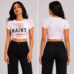 Camiseta Corta Sexy con Aberturas para Mujer, Ajustada, de Moda Urbana, Informal, para Fiesta, Top de Verano, Camisa Informal de Moda - Product Image 4