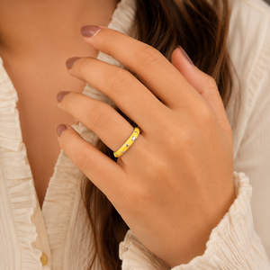 Trendy 18k Silver Plated Yellow Enamel Heart <b>Statement</b> <b>Ring</b> Wholesale Luxury High Quality Fashion Adjustable Women's Jewelry - Product Image 2