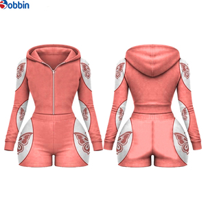 Hot Selling Summer 2Pcs Set Women Tracksuit Custom Streetwear Contrast Color Sports <b>Top</b> Jacket and Shorts Sets <b>Top</b> Trending - Product Image 4
