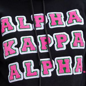 Sweat à capuche noir pour femme, broderie chenille lettres grecques, bordure rose, polaire premium, pull décontracté pour l'hiver - Product Image 4