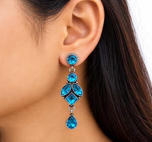 Boucles d'oreilles artificielles en argent oxydé bleu |   Bijoux de mode en gros |   Fabricant direct d'usine OEM ODM Conception personnalisée - Product Image 5