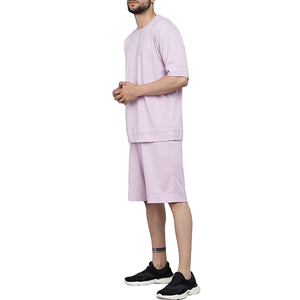 Ensemble T-shirt décontracté rose clair et short bermuda pour homme, en coton tricoté respirant, coupe confortable, pour usage quotidien 2026 - Product Image 2