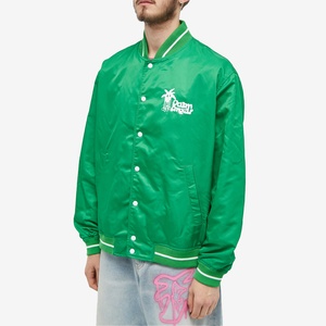 Custom Logo Green Varsity Jacket Men Streetwear Embroidery Bomber Jacket Unisex Satin Baseball Letterman Jacket <b>Windbreaker</b> - Product Image 2