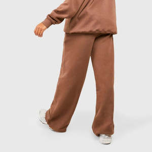 Vêtements décontractés pour femmes, pantalon de survêtement élégant de couleur marron, coton molletonné de haute qualité, coupe ample, jambes larges, pour la saison hivernale - Product Image 6