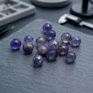 Iolite bleue naturelle, taille ronde à motif damier, pierre précieuse pour la fabrication de bijoux faits main, accessoires de bricolage et créations personnalisées - Product Image 5
